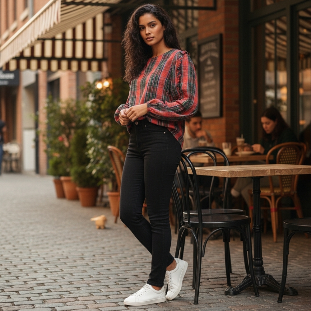 crown & ivy Red Plaid Blouse